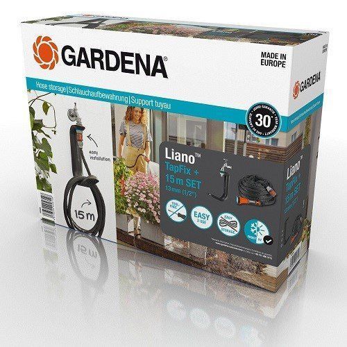 Набір шланг GARDENA Liano садовий текстильний 13 мм 1/2" 15 м із тримачем TapFix 21464 фото